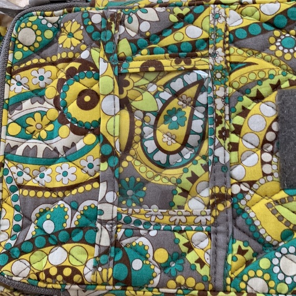 VERA BRADLEY SMALL CROSSBODY BAG:YELLOW/TURQUOISE/BROWN 9X7 xxxPOCKETS ! - Picture 4 of 5